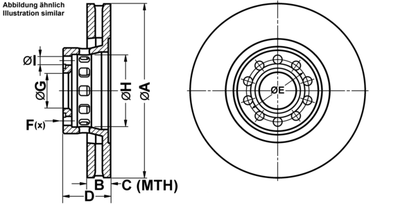 ATE Bremsesæt, skivebremser ijf141a5h5 foraksel ventileret 314mm 30mm for VAG