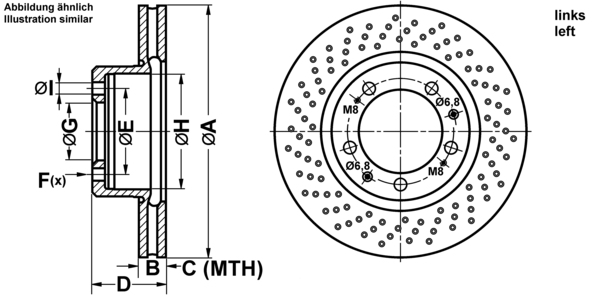 ATE Bremseskive 24013201421 perforeret 304mm 32mm for PORSCHE