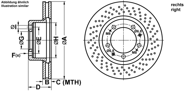 ATE Bremseskive 24013201431 perforeret 304mm 32mm for PORSCHE