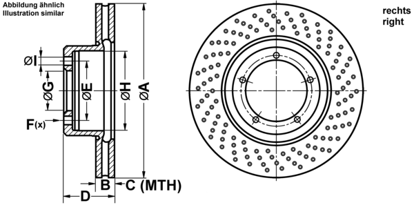ATE Bremseskive 24.0132-0146.1 perforeret 304mm 32mm for PORSCHE