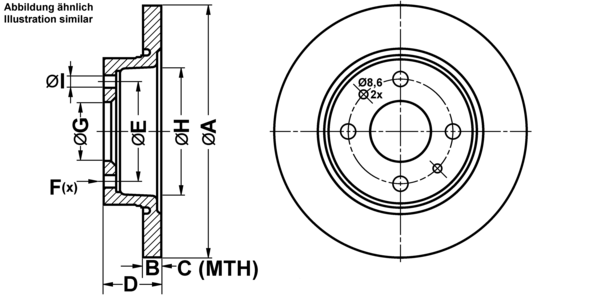 ATE Bremseskive 24.0112-0125.1 fuld 239mm 12mm for LADA