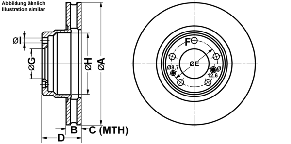 ATE Bremseskive 24012801051 ventileret 316mm 28mm for BMW