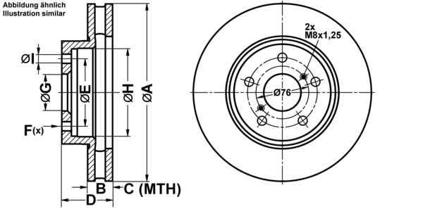 ATE Bremseskive 24.0128-0113.1 ventileret 255mm 28mm for TOYOTA
