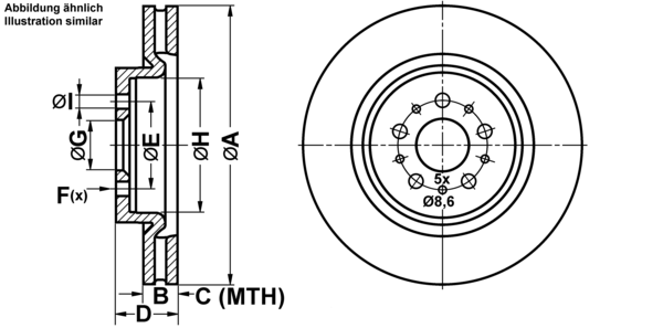 ATE Bremseskive 24012801191 ventileret 305mm 28mm for FIAT