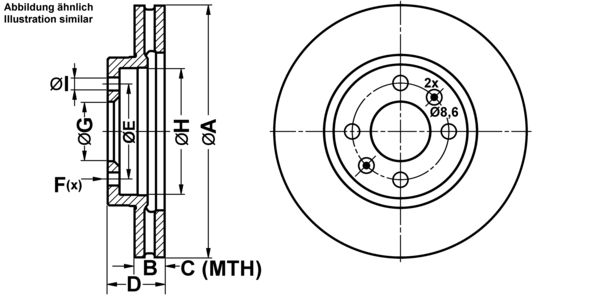 ATE Bremseskive 24012501251 ventileret 280mm 25mm for SAAB