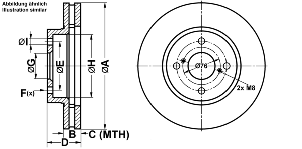 ATE Bremsesæt, skivebremser ijf14198b7 foraksel ventileret 255mm 25mm for TOYOTA