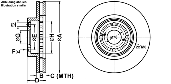 ATE Bremseskive 24012501571 ventileret 275mm 25mm for TOYOTA