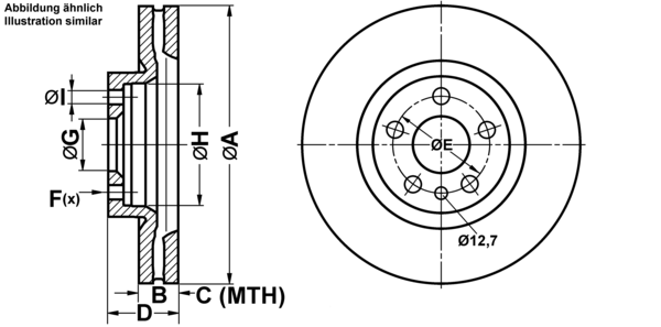 ATE Bremseskive 24012601041 ventileret 281mm 26mm for FIAT PEUGEOT