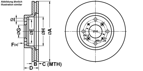 ATE Bremseskive 24012301061 ventileret 282mm 23mm for HONDA