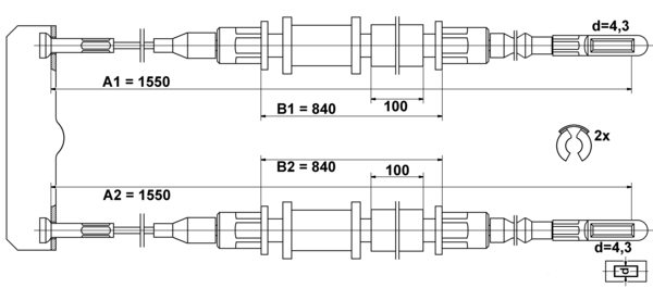 ATE Håndbremsekabel 24372707252 for VAUXHALL