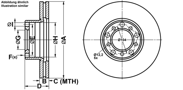 ATE Bremseskive 24012201061 ventileret 278mm 22mm for MERCEDES-BENZ