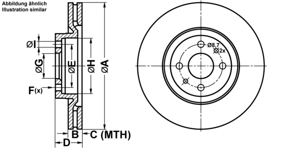 ATE Bremsesæt, skivebremser ijf141c4j9 foraksel ventileret 284mm 22mm for PEUGEOT OPEL VAUXHALL FIAT