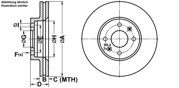 ATE Bremseskive 24012201481 ventileret 262mm 22mm for RENAULT