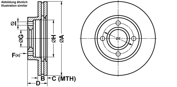 ATE Bremsesæt, skivebremser ijf1417ii8 foraksel ventileret 258mm 22mm for FORD MAZDA