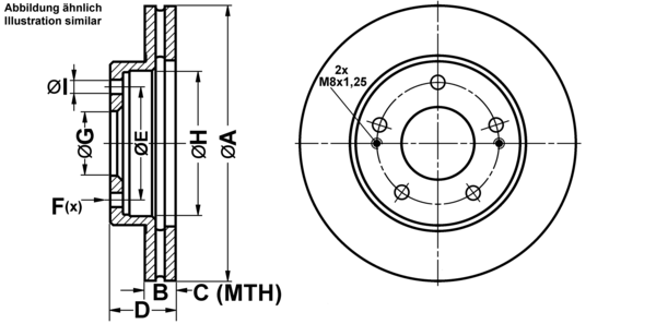 ATE Bremseskive 24012401421 ventileret 256mm 24mm for MITSUBISHI