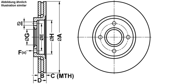 ATE Bremseskive 24012401481 ventileret 278mm 24mm for FORD