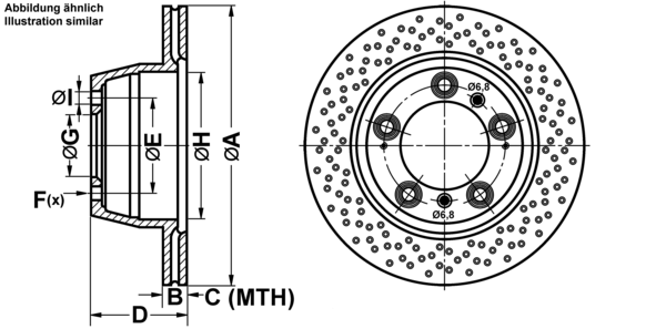 ATE Bremseskive 24012401761 perforeret 299mm 24mm for PORSCHE