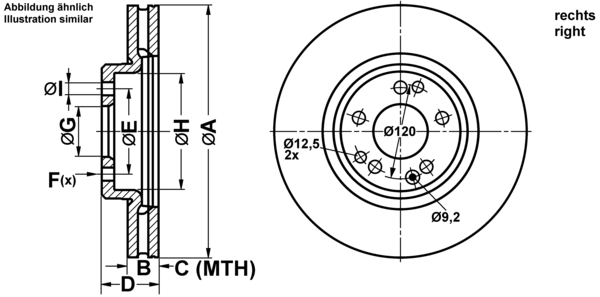 ATE Bremseskive 24013001221 ventileret 320mm 30mm for MERCEDES-BENZ