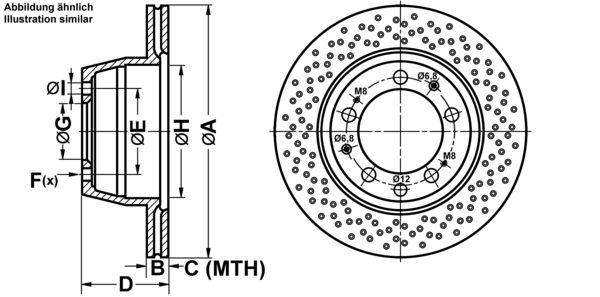 ATE Bremseskive 24012401831 perforeret 299mm 24mm for PORSCHE