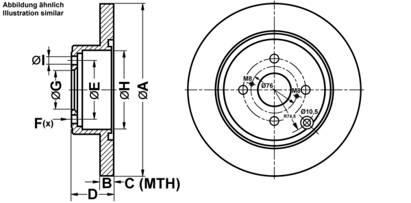 ATE Bremseskive 24010901401 fuld 279mm 9mm for TOYOTA