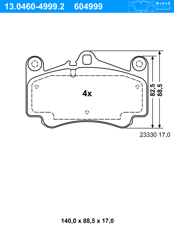 ATE Bremseklodser 13046049992 for PORSCHE