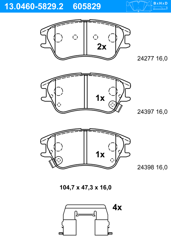 ATE Bremseklodser 13046058292 for KIA