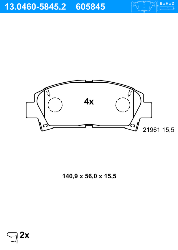 ATE Bremseklodser 13046058452 for TOYOTA