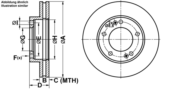 ATE Bremseskive 24012802001 ventileret 302mm 28mm for KIA