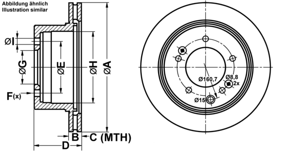 ATE Bremseskive 24012002021 ventileret 315mm 20mm for KIA