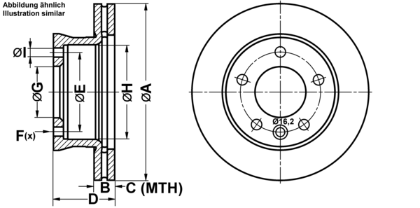 ATE Bremseskive 24012202451 ventileret 285mm 22mm for MERCEDES-BENZ