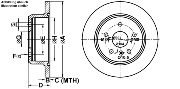 ATE Bremseskive 24011007121 fuld 288mm 10mm for LEXUS