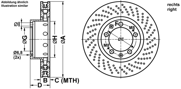 ATE Bremseskive 24013201642 perforeret/ventileret 322mm 32mm for PORSCHE