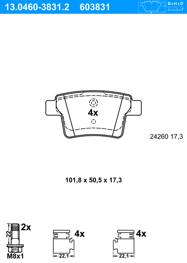 ATE Bremseklodser 13046038312 for FORD JAGUAR