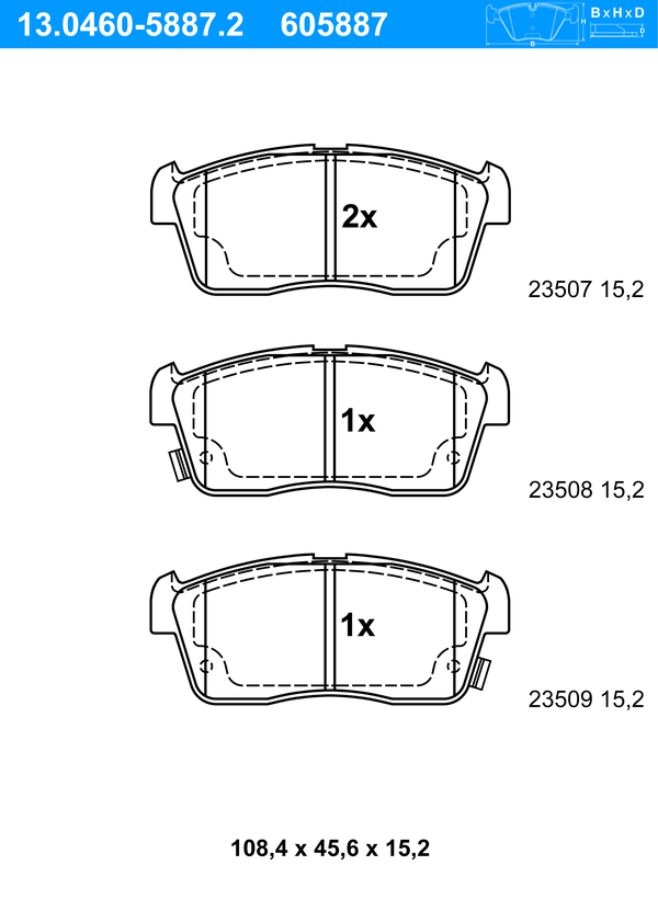 ATE Bremseklodser 13046058872 for DAIHATSU NISSAN SUBARU SUZUKI