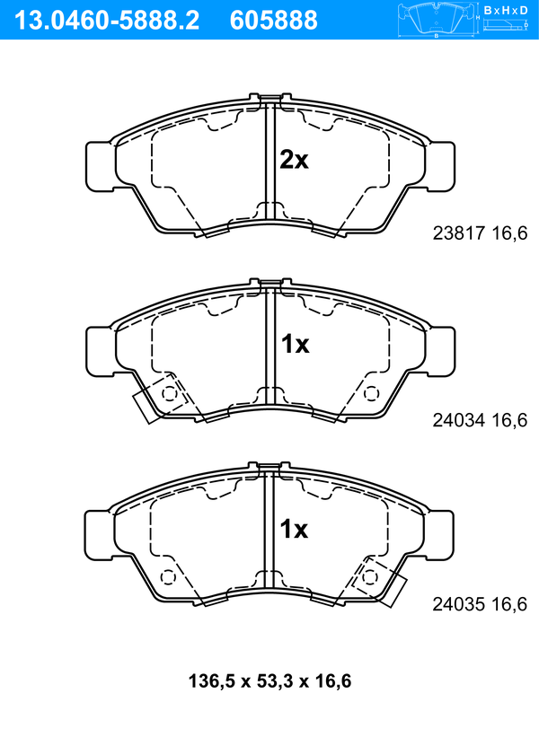ATE Bremseklodser 13046058882 for SUZUKI