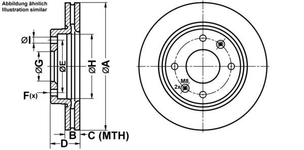 ATE Bremsesæt, skivebremser ijf141bqj1 foraksel ventileret 257mm 24mm for KIA HYUNDAI