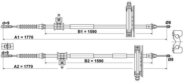 ATE Håndbremsekabel 24372706562 for FORD