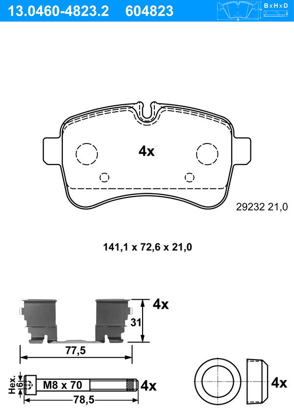 ATE Bremseklodser 13046048232 for IVECO