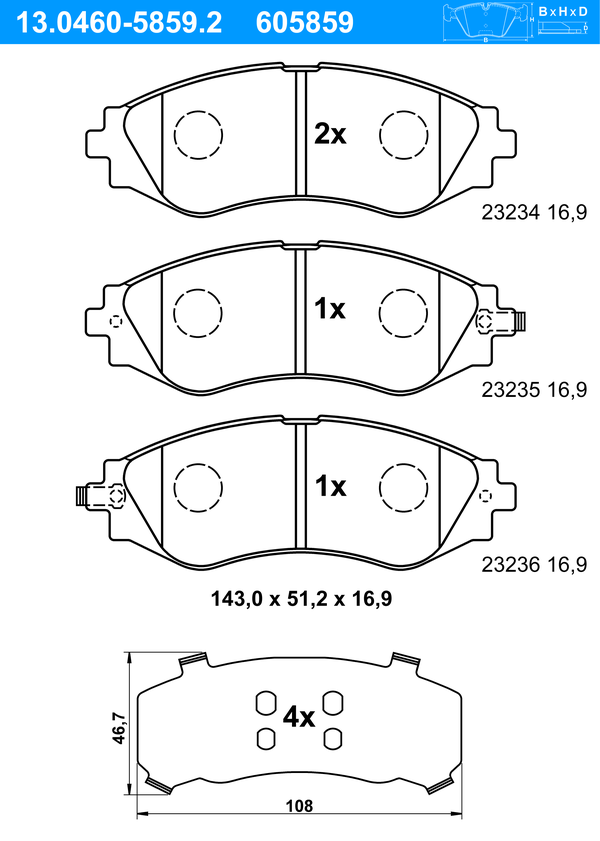 ATE Bremseklodser 13046058592 for DAEWOO