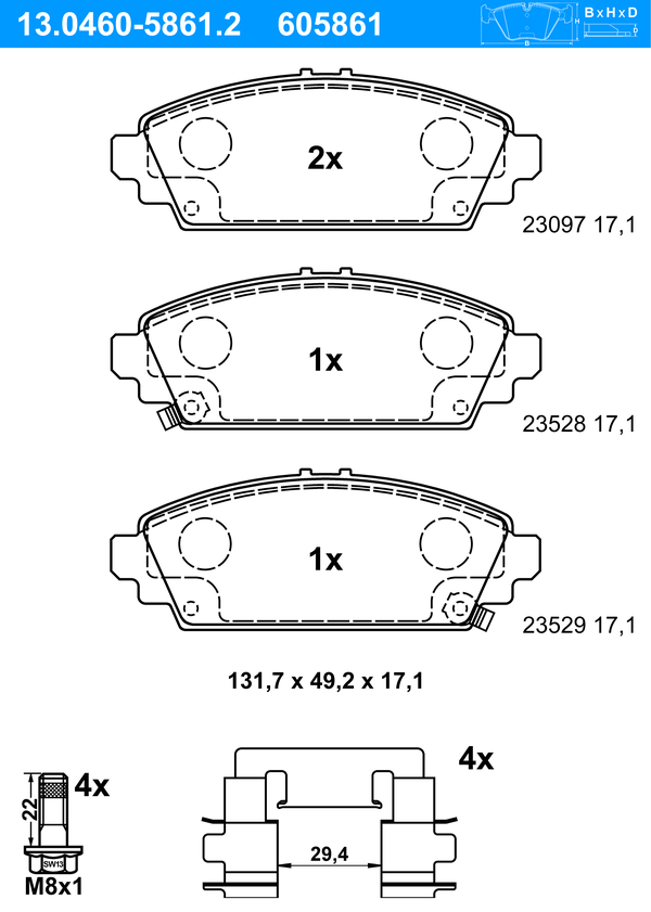 ATE Bremseklodser 13046058612 for HONDA