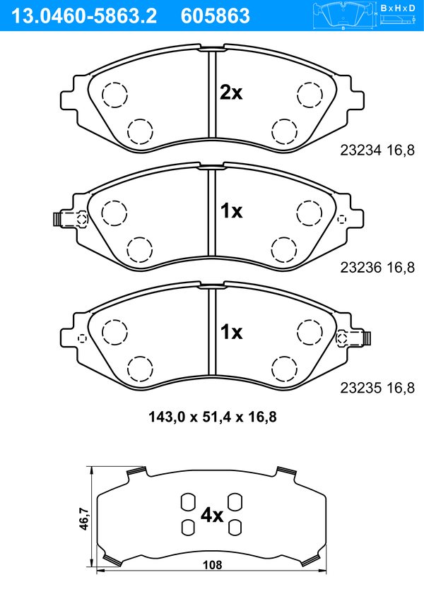 ATE Bremseklodser 13046058632 for DAEWOO