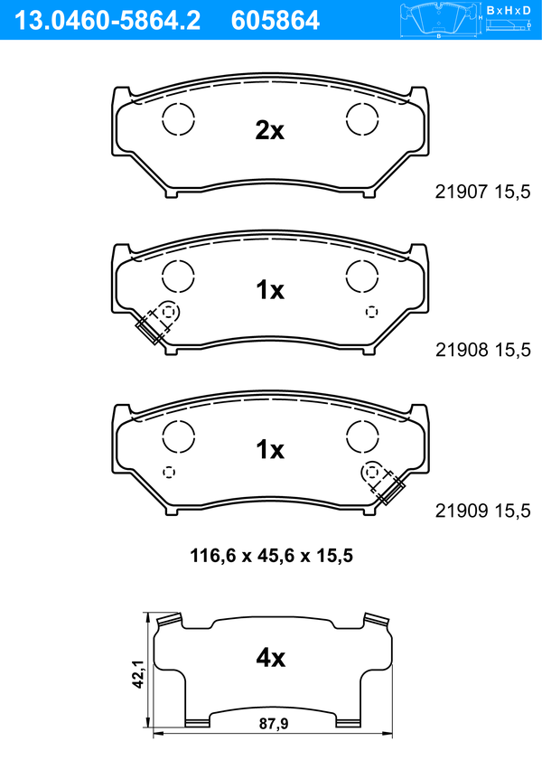ATE Bremseklodser 13046058642 for SUZUKI