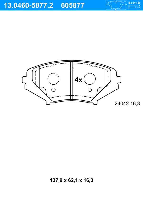 ATE Bremseklodser 13046058772 for MAZDA