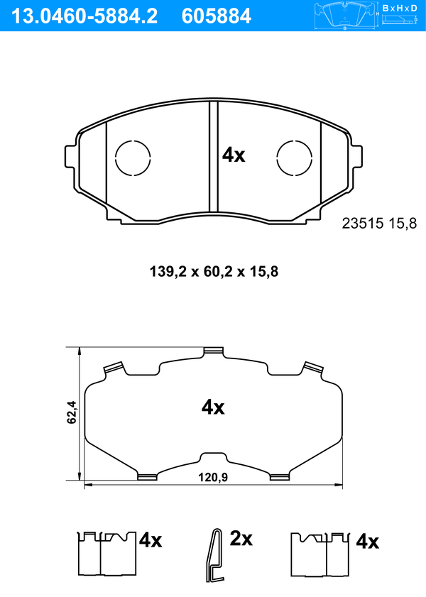 ATE Bremseklodser 13046058842 for MAZDA