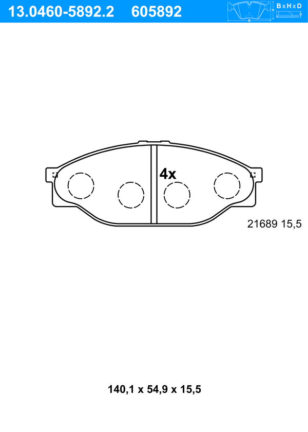 ATE Bremseklodser 13046058922 for TOYOTA