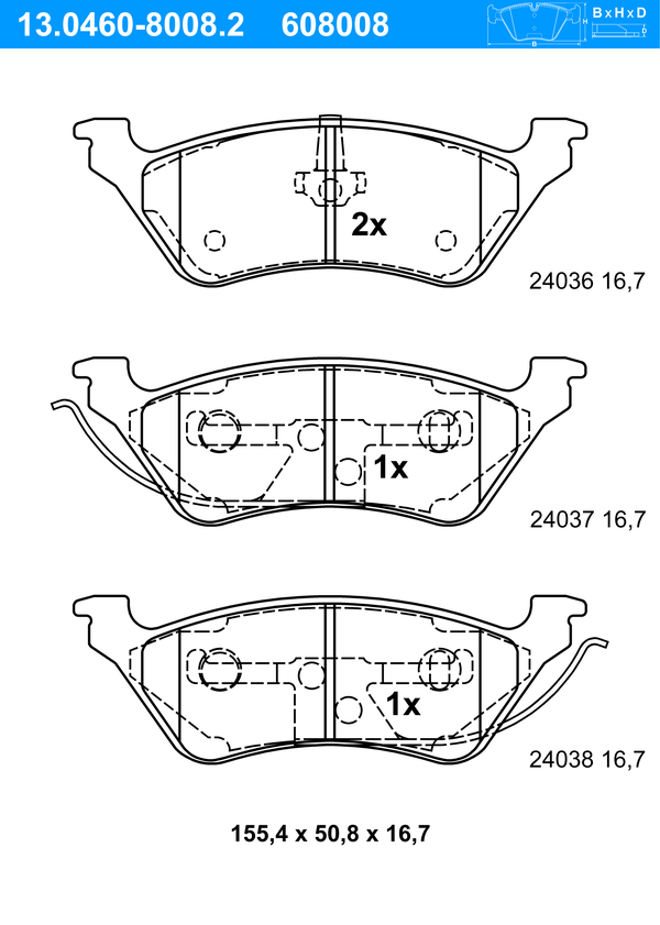 ATE Bremseklodser 13046080082 for JEEP