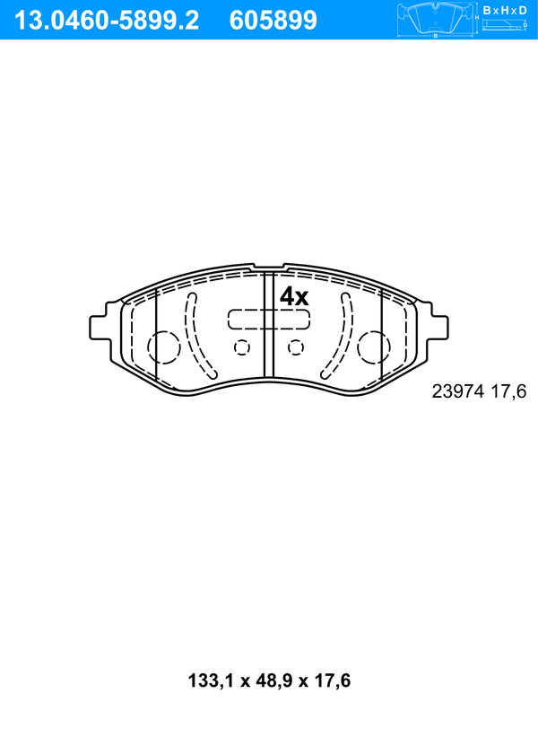 ATE Bremseklodser 13046058992 for CHEVROLET DAEWOO