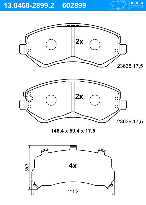 ATE Bremseklodser 13046028992 for JEEP