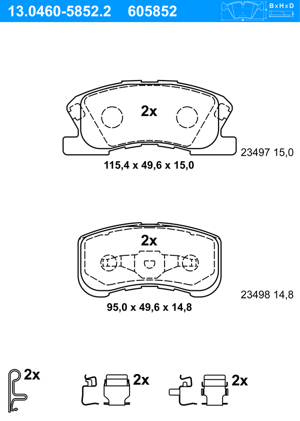 ATE Bremseklodser 13046058522 for DAIHATSU