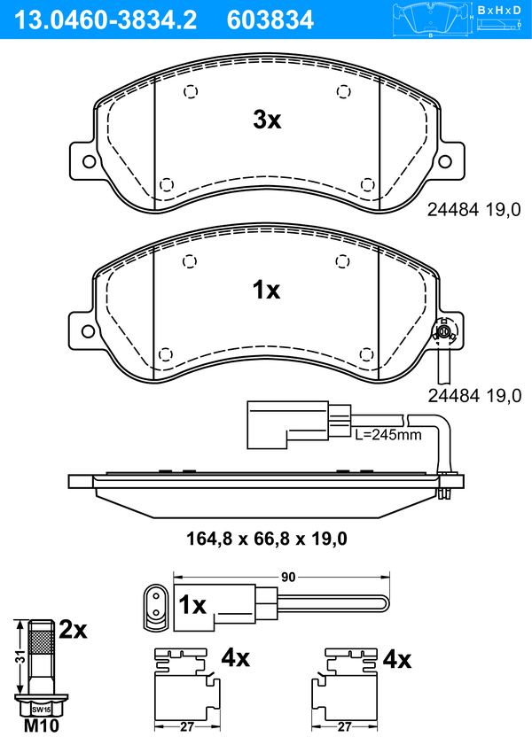 ATE Bremseklodser 13046038342 for FORD